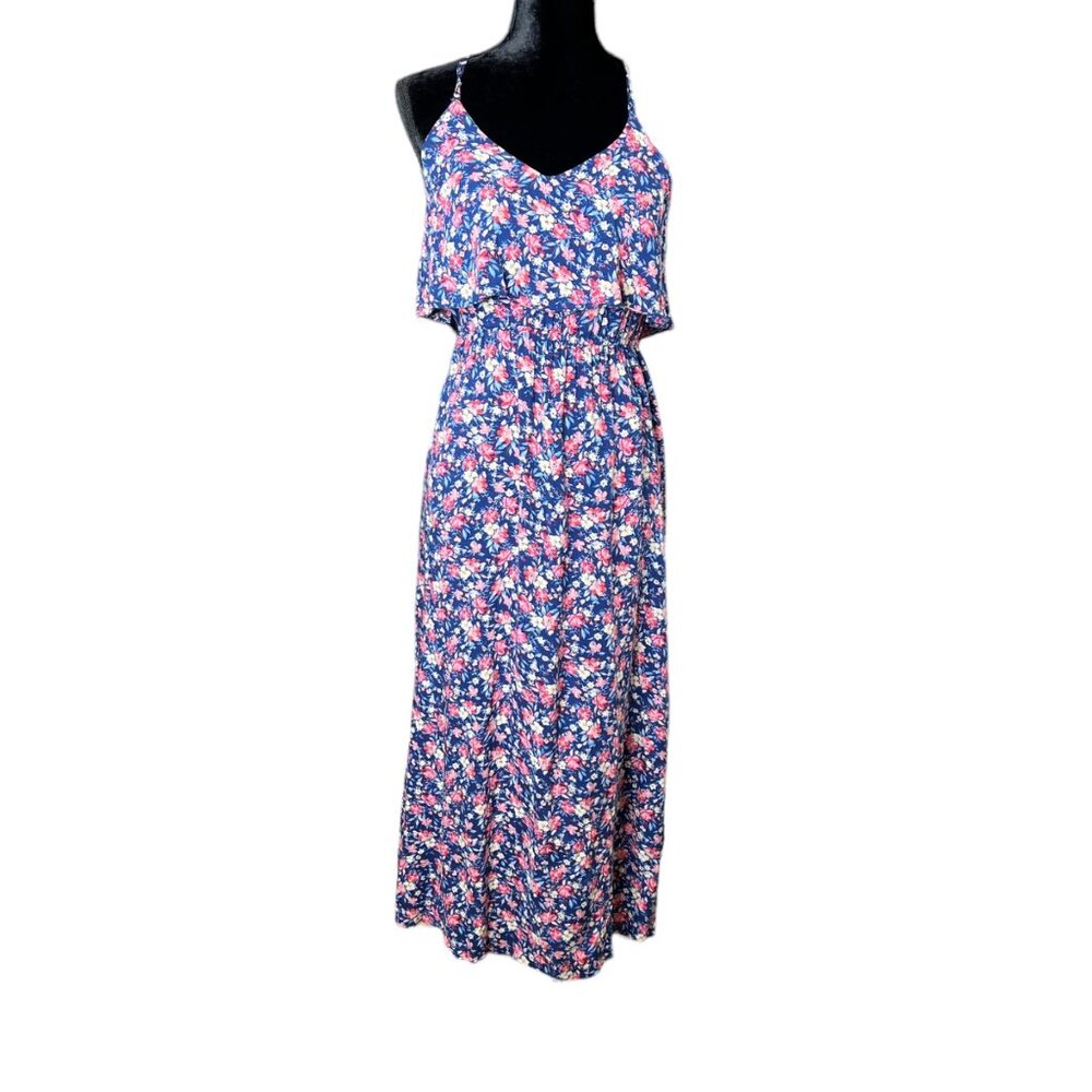 LC Lauren Conrad Dress Womens Small Blue Floral Long Maxi V-Neck Spaghetti Strap